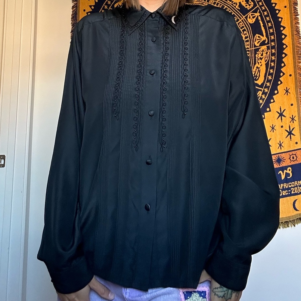 Beaded black button up